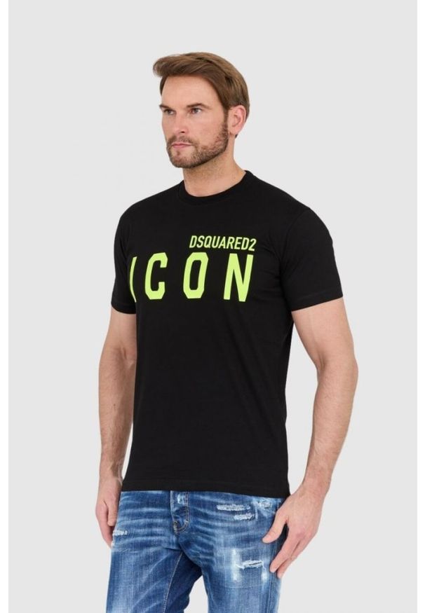DSQUARED2 Czarny t-shirt męski z neonowym logo icon, Rozmiar S. Kolor: czarny