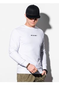 Ombre Clothing - Bluza męska bez kaptura z nadrukiem - biała B1215 - XXL. Typ kołnierza: bez kaptura. Kolor: biały. Materiał: bawełna, poliester. Wzór: nadruk #4