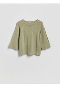 Reserved - Gładki sweter - jasnozielony. Kolor: zielony. Materiał: dzianina. Wzór: gładki