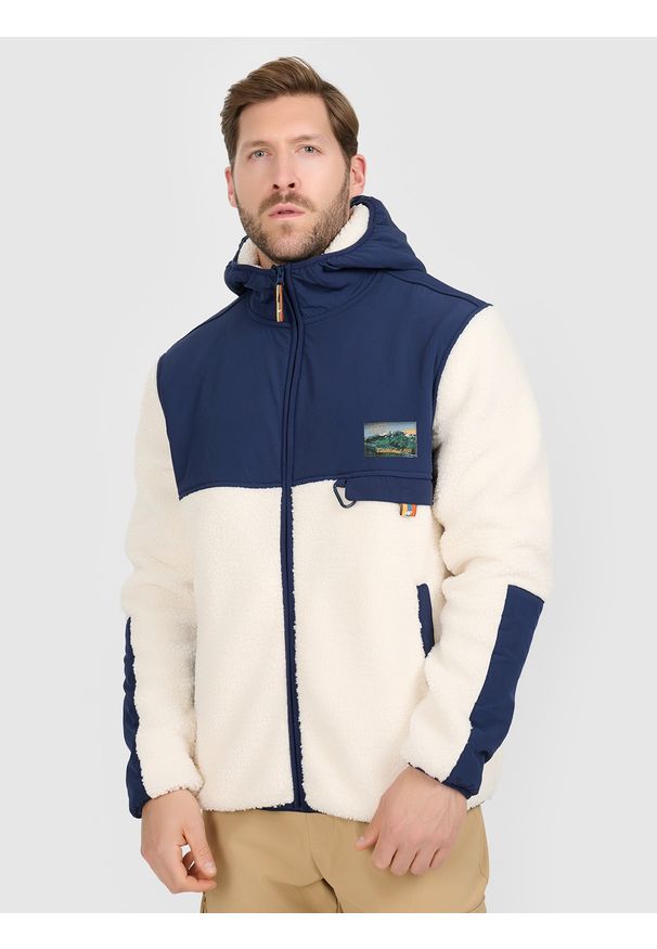 4f - 4F Polar sherpa regular z kapturem męski - biały XXL. Typ kołnierza: kaptur. Kolor: biały. Materiał: polar