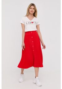 Nissa spódnica kolor czerwony mini rozkloszowana. Kolor: czerwony. Materiał: tkanina. Wzór: gładki