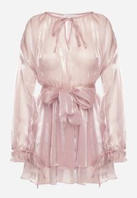 Born2be - Różowa Sukienka Ozdobiona Wiązaniem i Paskiem Nivoren. Okazja: na co dzień. Kolor: różowy. Długość rękawa: długi rękaw. Wzór: aplikacja. Typ sukienki: proste. Styl: casual, elegancki #7