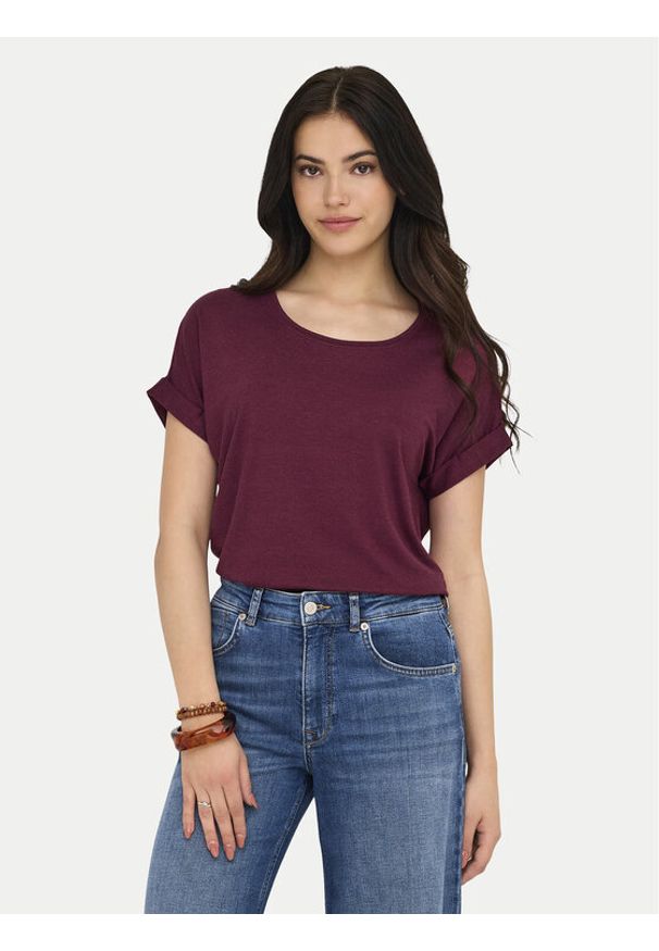 only - ONLY T-Shirt Moster 15106662 Bordowy Regular Fit. Kolor: czerwony. Materiał: wiskoza