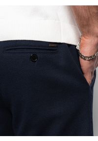 Ombre Clothing - Dzianinowe szorty męskie z ozdobną gumka w pasie - granatowe V1 OM-SRCS-0110 - XXL. Kolor: niebieski. Materiał: dzianina #3