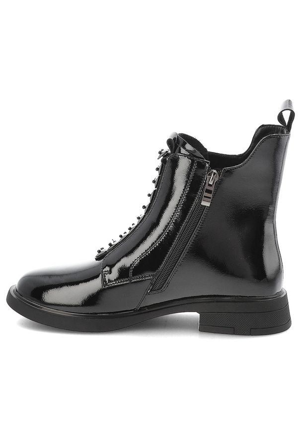 Czarne Botki S.Barski Lakierowane Buty Damskie. Okazja: na co dzień. Kolor: czarny. Materiał: lakier. Styl: casual, rockowy, klasyczny, wizytowy