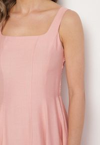 Born2be - Różowa Wiskozowa Sukienka o Rozkloszowanym Kroju z Kwadratowym Dekoltem Avmila. Typ kołnierza: dekolt kwadratowy. Kolor: różowy. Materiał: wiskoza. Styl: klasyczny #3