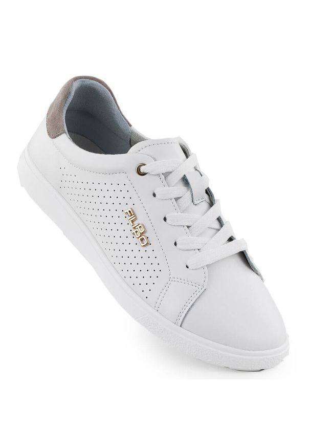 Skórzane półbuty sportowe białe Filippo DP6738. Kolor: biały. Materiał: skóra. Styl: sportowy