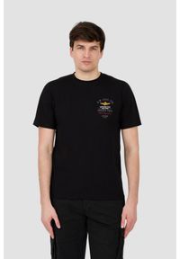 Aeronautica Militare - AERONAUTICA MILITARE Czarny bawełniany męski t-shirt Short Sleeve, Rozmiar XXL. Kolor: czarny. Materiał: bawełna