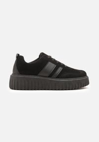 Born2be - Czarne Sneakersy na Grubej Podeszwie z Tłoczeniem Rilunessa. Okazja: na co dzień. Kolor: czarny. Materiał: jeans