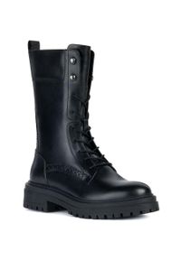 Geox botki skórzane D IRIDEA E damskie kolor czarny na płaskim obcasie D36HRE 00043 C9999. Nosek buta: okrągły. Zapięcie: sznurówki. Kolor: czarny. Materiał: skóra. Szerokość cholewki: normalna. Obcas: na obcasie. Wysokość obcasa: niski #2