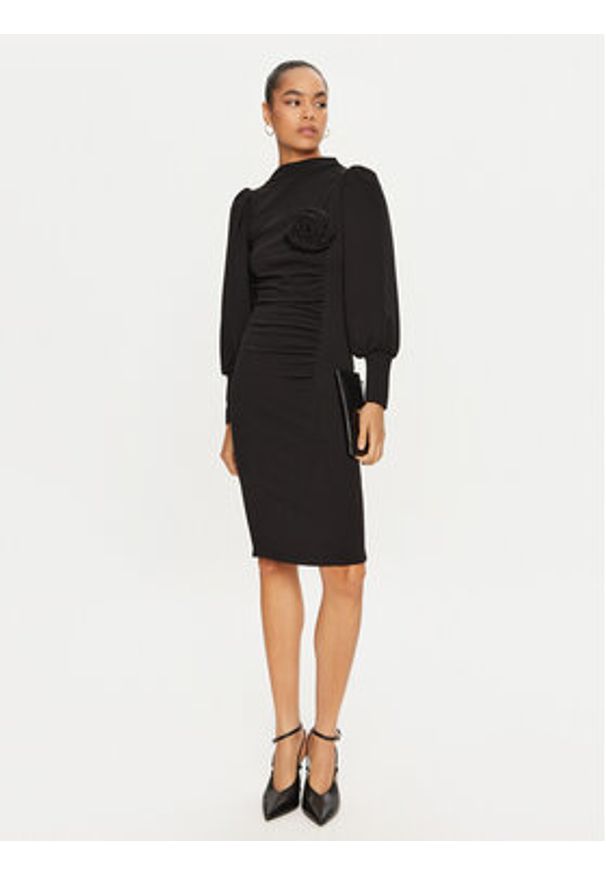 Haveone Sukienka koktajlowa AFS-M054 Czarny Slim Fit. Kolor: czarny. Materiał: bawełna. Styl: wizytowy