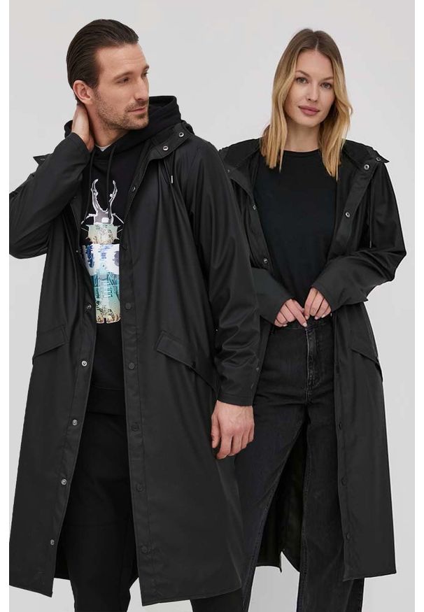 Rains kurtka 18360 Longer Jacket kolor czarny przejściowa. Okazja: na co dzień. Kolor: czarny. Materiał: materiał. Styl: casual