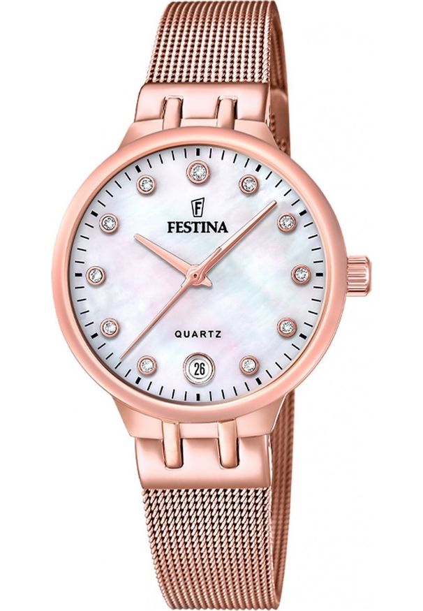 Zegarek damski Festina F20716-1 CYRKONIE różowe złoto. Kolor: złoty, wielokolorowy, różowy