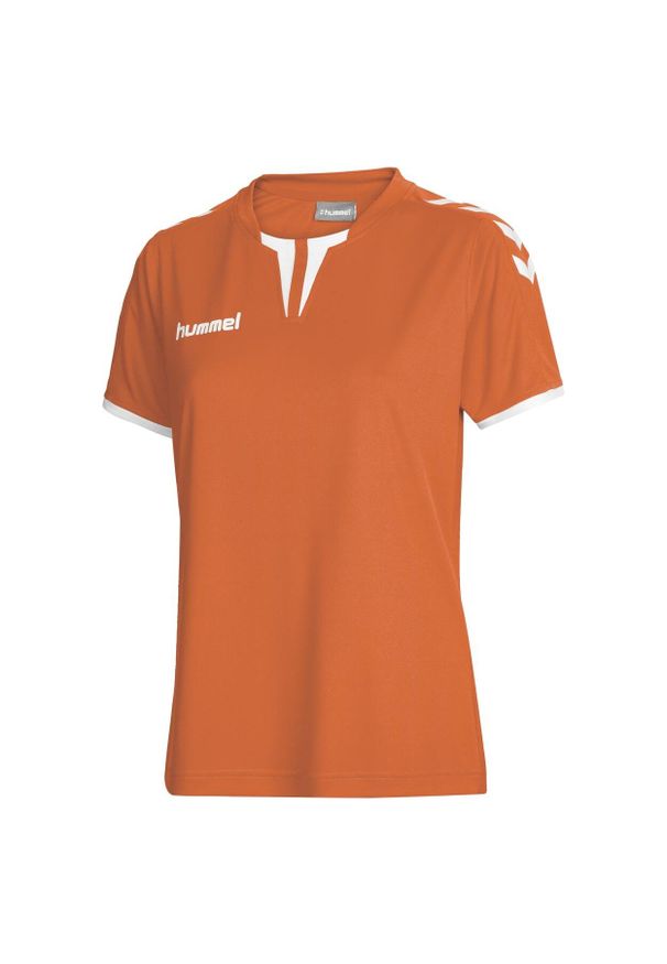 Koszulka sportowa z krótkim rękawem damska Hummel Core Womens SS Jersey. Kolor: pomarańczowy. Materiał: jersey. Długość rękawa: krótki rękaw. Długość: krótkie. Sport: piłka nożna