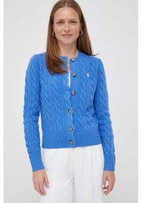 Polo Ralph Lauren kardigan wełniany kolor niebieski. Typ kołnierza: polo. Kolor: niebieski. Materiał: wełna. Długość rękawa: długi rękaw. Długość: długie. Wzór: ze splotem #3