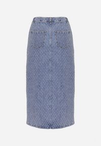 Born2be - Granatowa Spódnica Jeansowa Midi Ołówkowa z Rozcięciem Ezorica. Kolor: niebieski. Materiał: jeans #5
