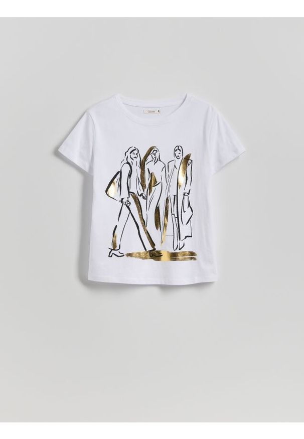 Reserved - T-shirt z nadrukiem - biały. Kolor: biały. Materiał: dzianina, bawełna. Wzór: nadruk. Styl: klasyczny