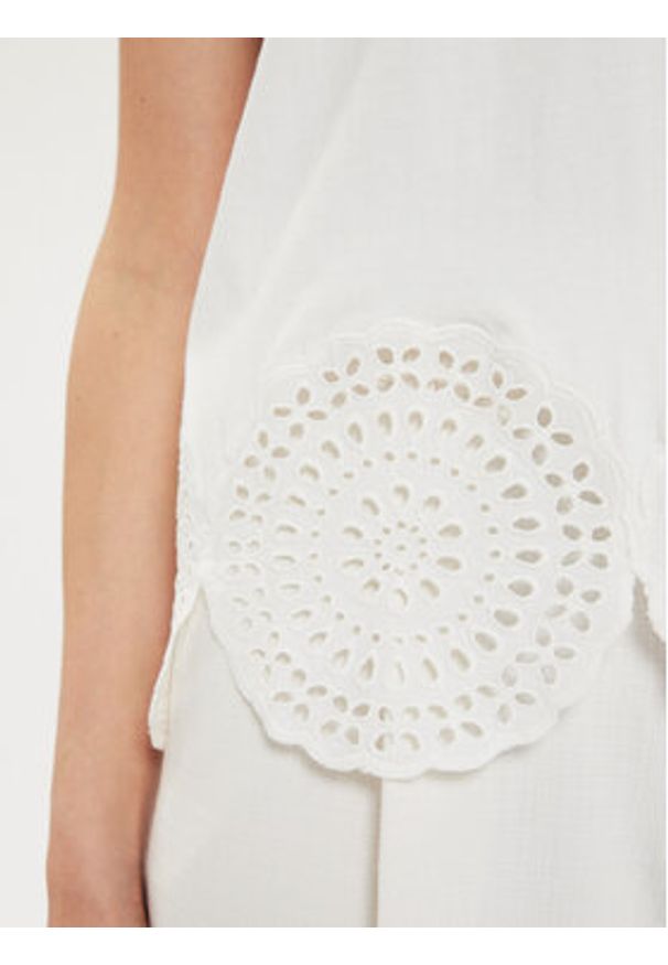 Sisley T-Shirt 3F1QL105I Écru Regular Fit. Materiał: bawełna