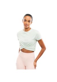 SIROKO - Damska koszulka sportowa z węzłem Fitness Siroko Space Green. Kolor: zielony. Materiał: elastan, bawełna. Sport: fitness #1