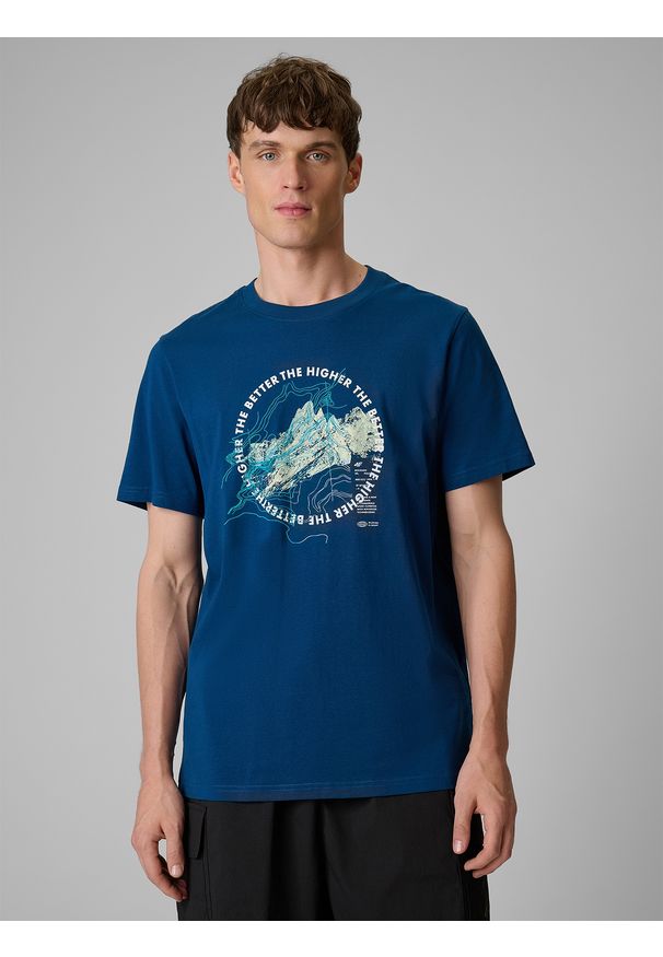 4f - 4F T-shirt regular z nadrukiem męski - turkusowy XXL. Okazja: na co dzień. Kolor: turkusowy. Materiał: bawełna, dzianina. Wzór: nadruk. Styl: casual