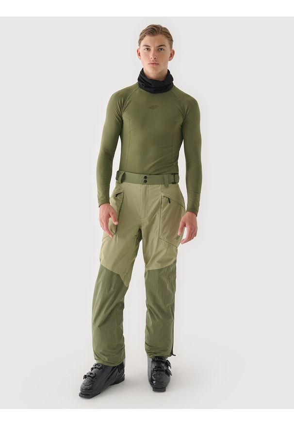 4f - 4F Spodnie narciarskie membrana 10000 męskie - oliwkowe/khaki 3XL. Kolor: oliwkowy, brązowy, wielokolorowy. Materiał: tkanina, dzianina, materiał. Wzór: gładki. Sezon: zima. Sport: narciarstwo