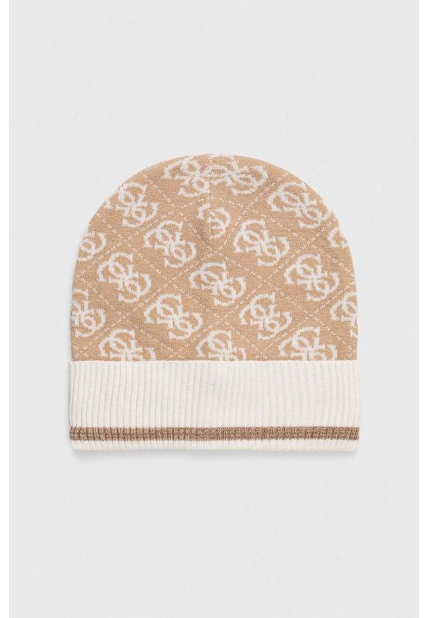 Guess czapka kolor beżowy. Kolor: beżowy. Materiał: dzianina
