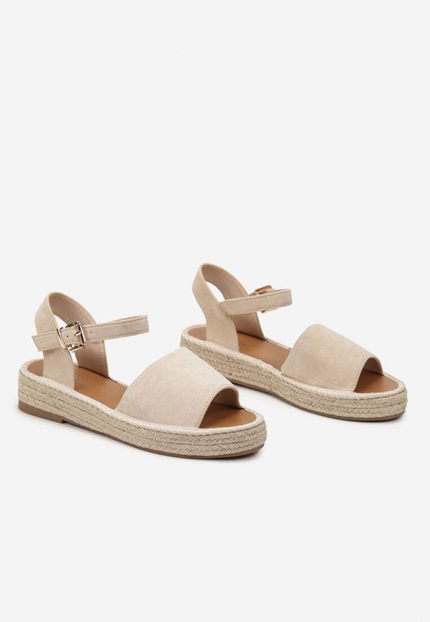 Born2be - Beżowe Sandały Zapinane Wokół Kostki z Jutową Podeszwą Anerif. Kolor: beżowy. Sezon: lato