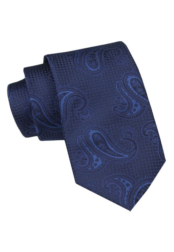 Alties - Klasyczny Męski Krawat - ALTIES - Granat, Wzór Paisley. Kolor: niebieski. Materiał: tkanina. Wzór: paisley. Styl: klasyczny