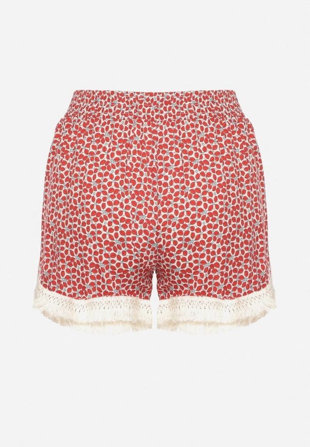 Born2be - Różowe Luźne Wiskozowe Szorty w Kwiaty z Gumką i Sznurkami w Pasie Ozdobione Chwostami Vimallena. Okazja: na co dzień. Kolor: różowy. Materiał: wiskoza. Wzór: aplikacja, kwiaty. Styl: elegancki, sportowy, casual