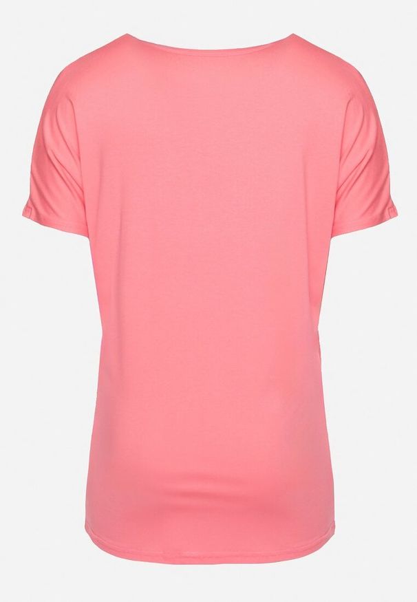 Born2be - Różowy T-shirt z Rękawami w typie Nietoperza Salilena. Okazja: na co dzień. Kolor: różowy. Materiał: jeans. Wzór: aplikacja. Styl: elegancki, wizytowy, casual