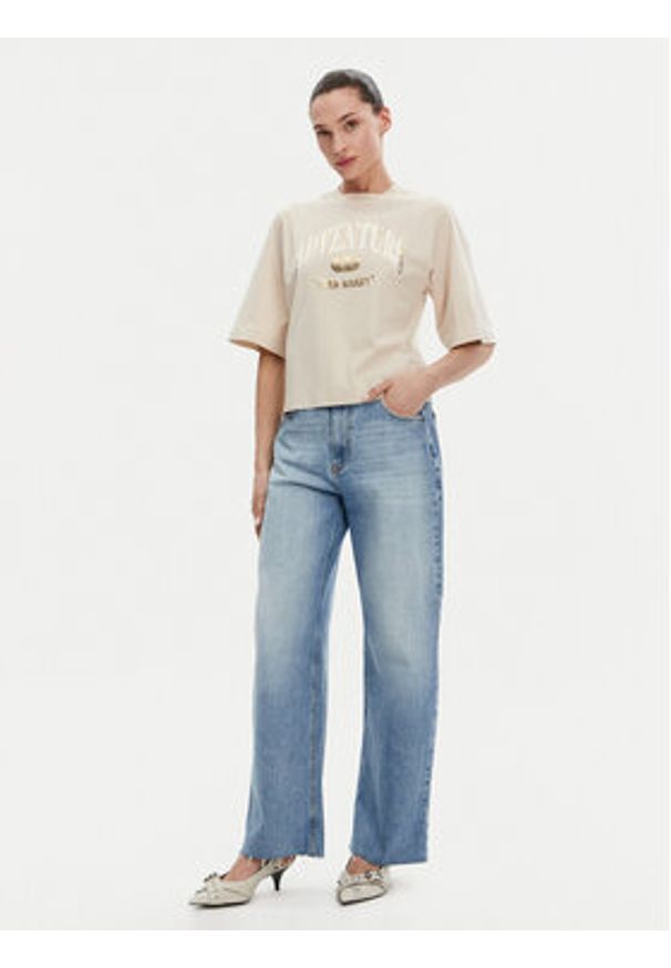 Pinko - PINKO T-Shirt Niamey 104604 A2CS Beżowy Regular Fit. Kolor: beżowy. Materiał: bawełna