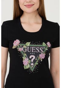 Guess - GUESS Czarny t-shirt Floral Triangle Tee. Kolor: czarny #3