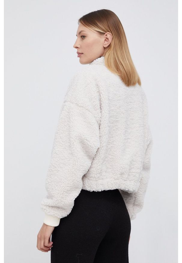 Dr. Denim - Bluza Sanne Teddy. Kolor: beżowy. Materiał: denim. Długość rękawa: długi rękaw. Długość: krótkie