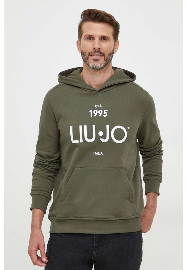 Liu Jo bluza męska kolor zielony z kapturem z nadrukiem. Typ kołnierza: kaptur. Kolor: zielony. Wzór: nadruk