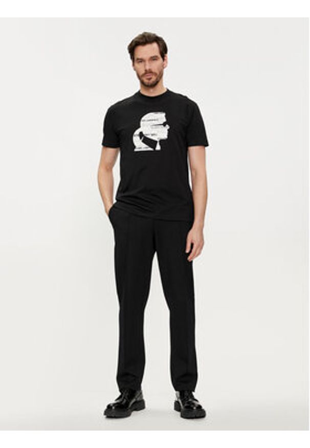 Karl Lagerfeld - KARL LAGERFELD T-Shirt 755423 542241 Czarny Regular Fit. Typ kołnierza: dekolt w karo. Kolor: czarny. Materiał: bawełna