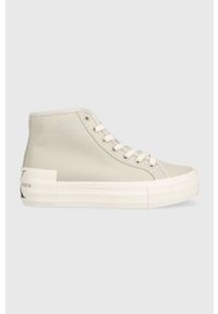 Calvin Klein Jeans trampki VULC FLATFORM BOLD ESSENTIAL damskie kolor beżowy YW0YW01031. Nosek buta: okrągły. Zapięcie: sznurówki. Kolor: beżowy. Materiał: materiał, włókno, guma. Szerokość cholewki: normalna