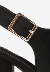 Born2be - Czarne Sandały na Obcasie Vices ze Skórzaną Wkładką Felunetia. Okazja: na co dzień. Zapięcie: sprzączka. Kolor: czarny. Materiał: skóra. Obcas: na obcasie. Styl: casual, elegancki. Wysokość obcasa: średni #5