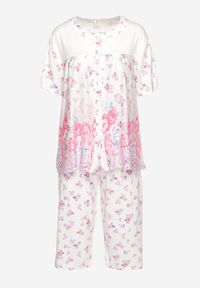 Born2be - Różowo-Biały 2-częściowy Komplet Piżamowy Bluzka na Guziki i Kolarki Andia. Kolor: różowy. Materiał: tkanina #5