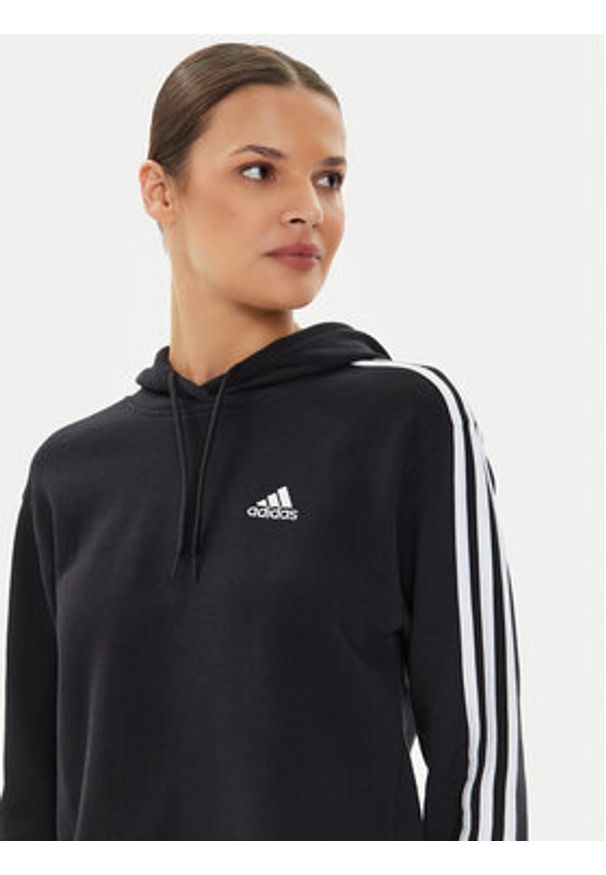 Adidas - adidas Bluza Essentials 3-Stripes French Terry Crop Hoodie IC8767 Czarny Regular Fit. Kolor: czarny. Materiał: bawełna