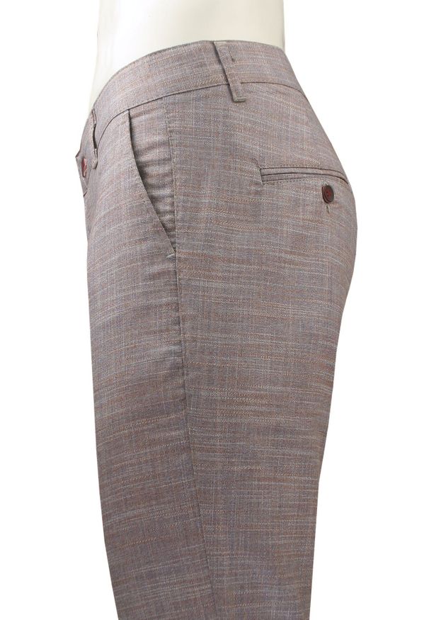 Męskie Spodnie, Chinos - Rigon - Jasny Fiolet (Melanż). Materiał: poliester, elastan, wiskoza. Wzór: melanż