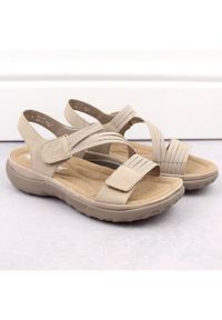 Komfortowe sandały damskie na rzepy z gumkami beżowe Rieker 64870-62 beżowy. Zapięcie: rzepy. Kolor: beżowy #11