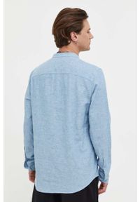 Hollister Co. koszula lniana kolor niebieski regular ze stójką. Typ kołnierza: kołnierzyk stójkowy. Kolor: niebieski. Materiał: len. Długość rękawa: długi rękaw. Długość: długie #4