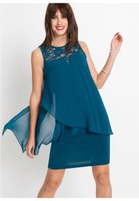 Sukienka z dżerseju i szyfonu bonprix ciemna zieleń morska. Kolor: niebieski. Materiał: szyfon, jersey. Styl: elegancki #6