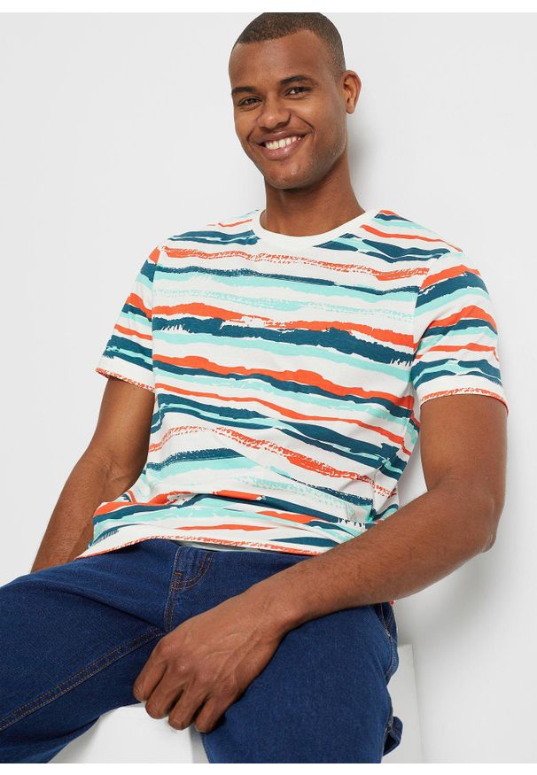 bonprix - T-shirt z bawełny organicznej. Kolor: wielokolorowy. Materiał: bawełna. Wzór: paski
