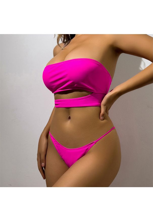 Intica - Strój kąpielowy bikini bandeau na plażę Nevia. Kolor: czerwony. Materiał: materiał