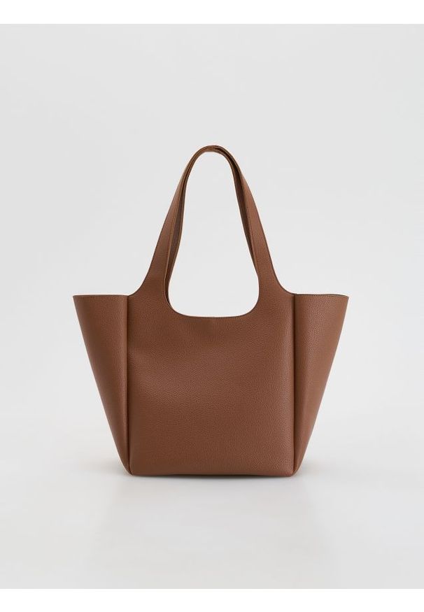 Reserved - Torebka shopper - brązowy. Kolor: brązowy. Materiał: skórzane