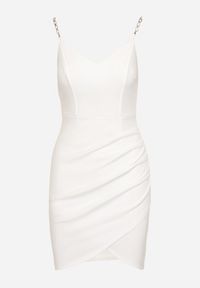 Born2be - Biała Sukienka Mini na Ozdobnych Ramiączkach z Asymetrycznym Dołem Maffah. Okazja: na wesele, na randkę, na ślub cywilny. Kolor: biały. Długość rękawa: na ramiączkach. Typ sukienki: asymetryczne. Długość: mini #6