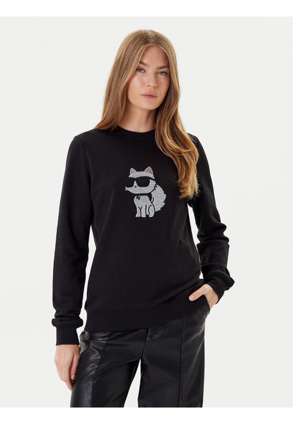 Karl Lagerfeld - KARL LAGERFELD Bluza A3W20066 Czarny Regular Fit. Typ kołnierza: dekolt w karo. Kolor: czarny. Materiał: bawełna