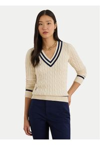 Lauren Ralph Lauren - LAUREN RALPH LAUREN Sweter 200B22020001 Beżowy jasny Relaxed Fit. Kolor: beżowy. Materiał: bawełna #1
