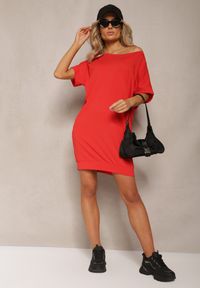 Renee - Czerwona T-shirtowa Sukienka Pudełkowa z Elastycznej Bawełny Ellensa. Kolor: czerwony. Materiał: bawełna. Styl: wakacyjny. Długość: mini #5